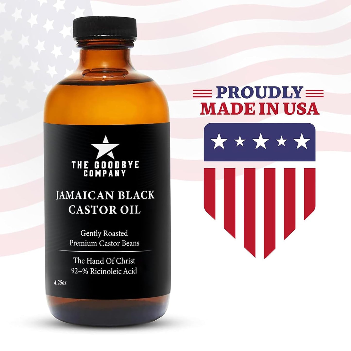 The Goodbye Company Black Castor Oil – (120mL / 4.25oz) – Cold-Pressed & Unrefined – 100% Pure & Hexane-Free – Glass Bottle – Nourishing Oil for Eyebrow, Eyelash & Hair Growth