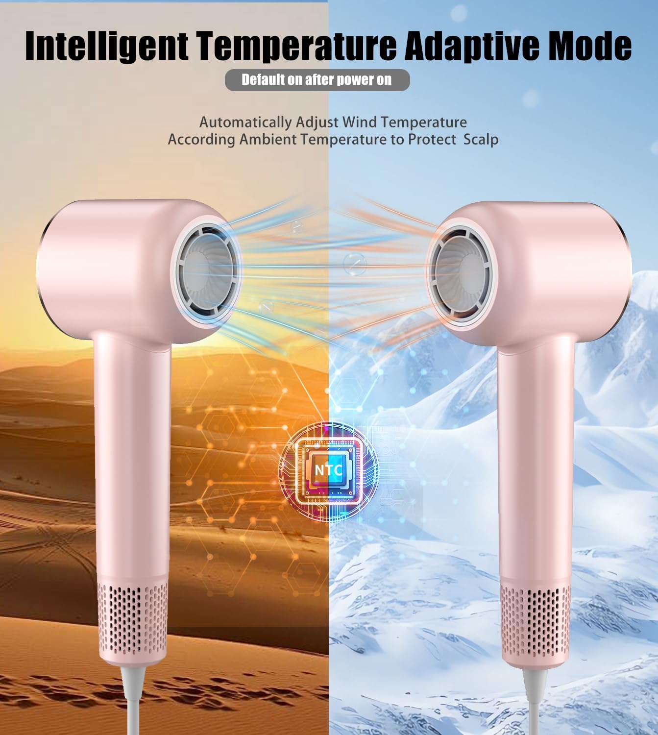 Hair Dryer, 110000 RPM Intelligent High-Speed Blow Dryer - 200 Millions Negative Ionic, Double-Layer Heating Wire for Fast Drying, Low Noise Thermo-Control Hair Dryer with Magnetic Nozzle (Pink)