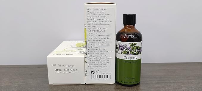 Oregano 3.38fl.oz Essential Oil, PHATOIL Pure Aromatherapy Oils for Diffuser, Humidifier, Perfect for DIY Soap, Candle, Bath Bombs Making(100ml)