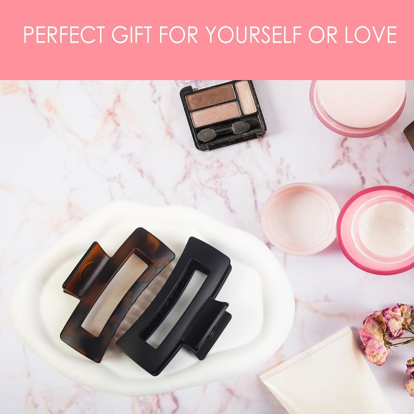 Claw Clip for Women, 4.3" Large 360° Grip Butterfly Spring Hair Clip, Matte Claw Clips 2 Pack - Strong Hold Rectangle Clips, Durable for Thick Hair, Black & Tortoise