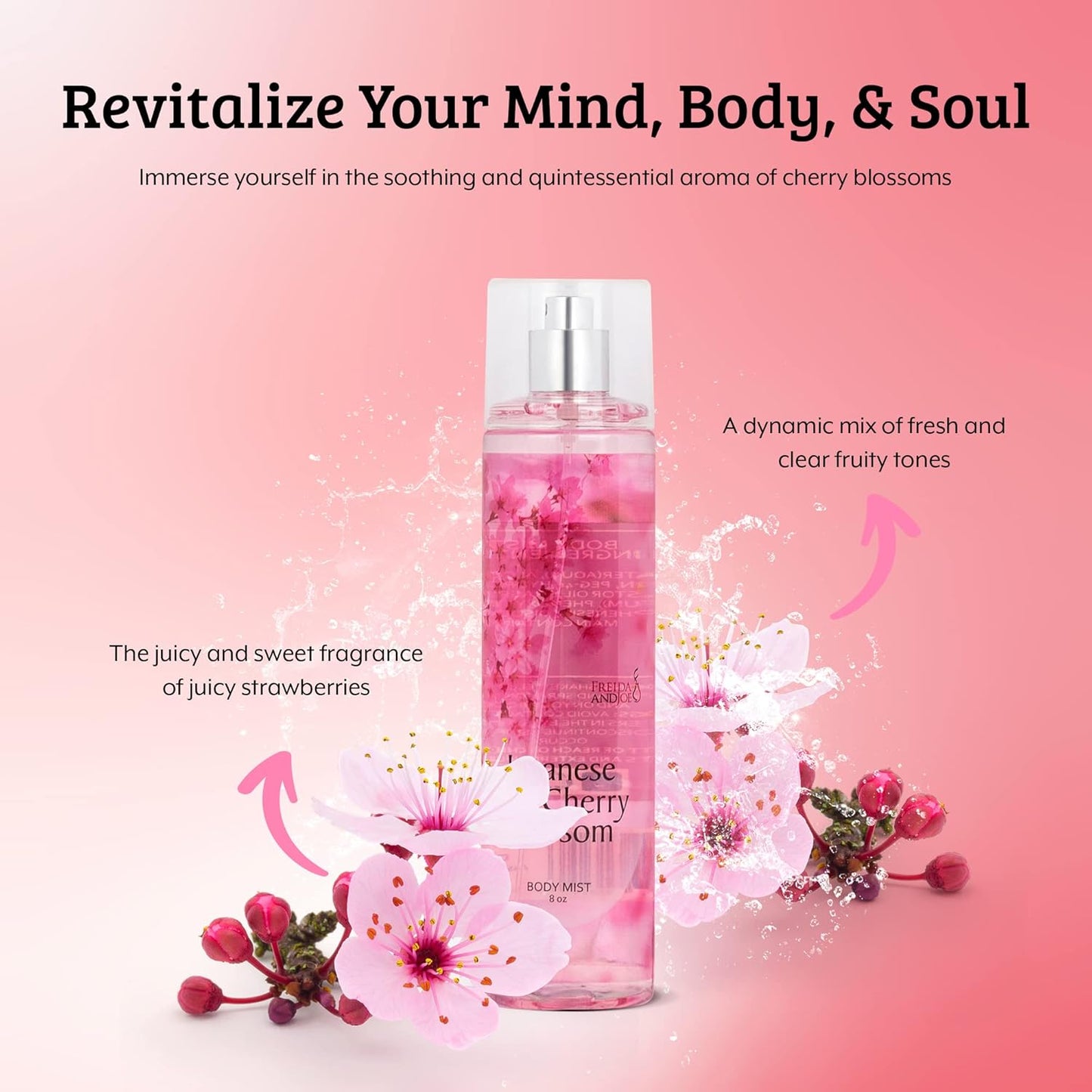 Freida & Joe Japanese Cherry Blossom Body Mist: A Luxurious 8 oz Gift for Her, Exquisite Floral Scent, Ideal Stocking Stuffer Fine Women Body Spray