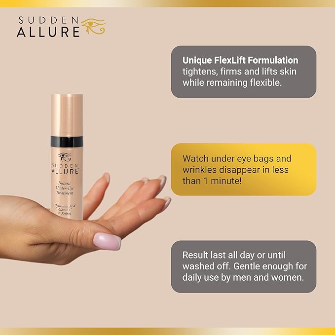 Sudden Allure Instant Under Eye Treatment Serum – Erase Under Eye Bags, Dark Circles, Wrinkles & Lift Sagging Eyes - Instantly Tighten & Firm - Reduce Eye Bags & Crows Feet | Made in USA (10 ml, 3pk)