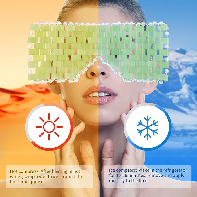 Jade Eye Mask&Energy Pillow Cover - Jade Massage Design for Relaxation Eye Mask Hot & Cold Therapy to Reduce Wrinkles, Puffiness, Migraines, and Anti-Aging