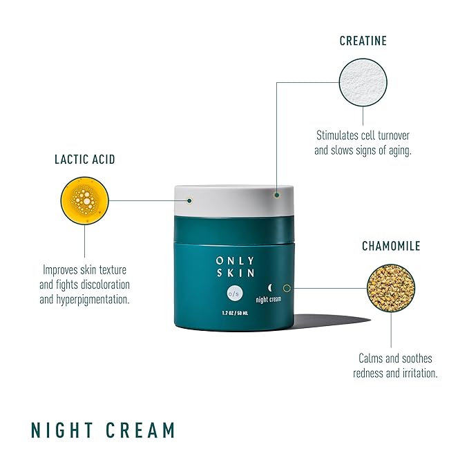 Face Moisturizer, Night Cream, Overnight Moisturizer (1.7 Ounce) - Anti Aging Nighttime Moisturizer, Creatine to Stimulate Collagen Production, Lactic Acid to Improve Skin Texture