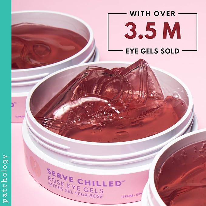 Patchology Serve Chilled Rosé Hydrating Under Eye Patches – Hyaluronic Acid & Antioxidant-Infused Eye Masks to Reduce Dark Circles, Puffiness & Fine Lines - Ideal Skincare Essentials (5 Pairs)