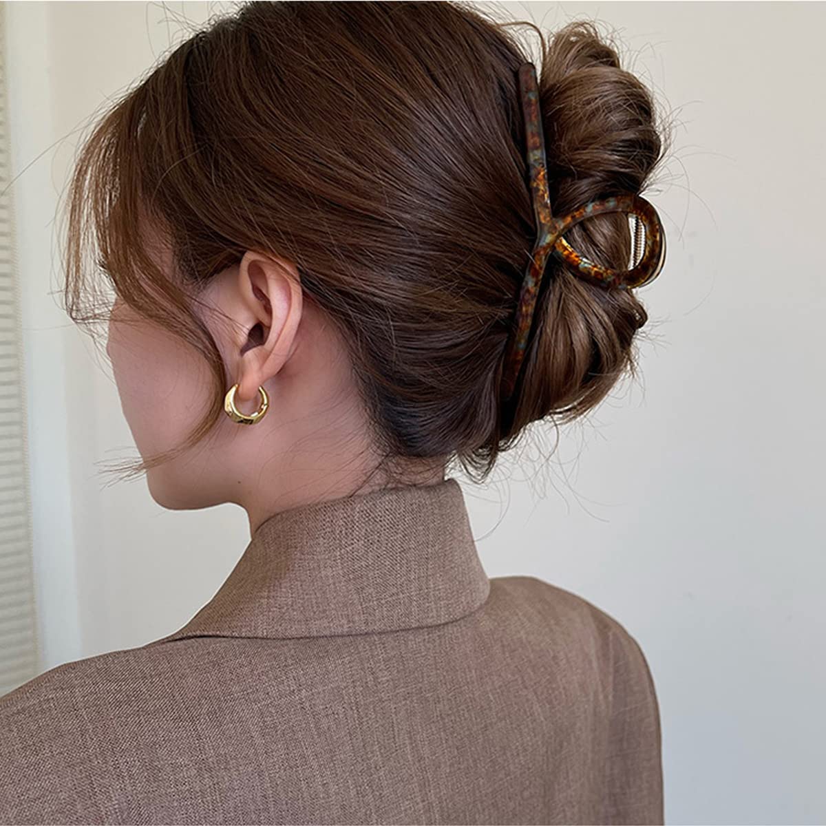 3Pack Large Metal Acetate Hair Claw Clips for Thick Thin Hair, Fashion Big Hair Clamp Hair Styling Accessories as Gift for Wife Girlfriend (Ivory White,Green White,Amber)