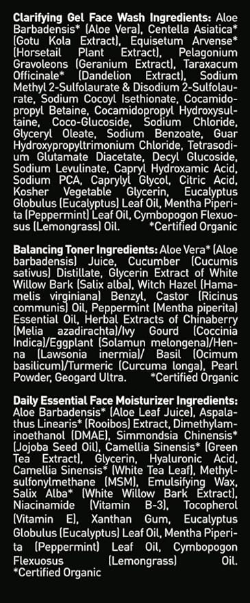 Brickell Men's Daily Face Cleanse Routine for Oily Skin, Alcohol Free Toner, Gel Facial Wash and Moisturizer, Natural and Organic, Scented