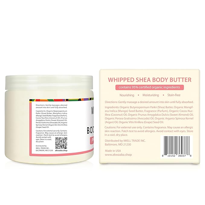 AKWAABA New Whipped Shea Body Butter (Pink Sugar) - Moisturizes, Glows & Softens Skin | Natural Raw Shea Butter | For Dry Skin | 12 oz / 340 g