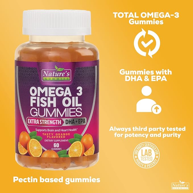 Omega 3 Fish Oil Gummies, Extra 3s DHA 60 Gummies