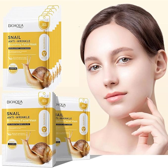 BIOAQUA Facial Mask Firming Deeply Nourish Moisturizing 98% Natural Extract Hydrating Face Mask 5PCS Set (Snail Extract (Anti-Wrinkle))