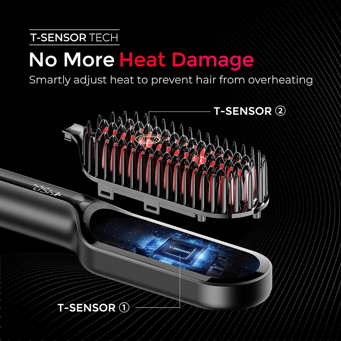 TYMO Hair Straightener Brush - Upgraded Ionic Compact Straightening Brush for Women with Wave-Design Bristles, Fast, Smooth Styling, Lightweight Hot Comb & Travel Flat Iron, 1 Billion Ions, Black