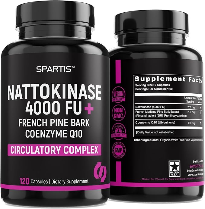 Nattokinase Supplement 4000 FU CoQ10 100mg 200mg with 1 at 120-Caps)