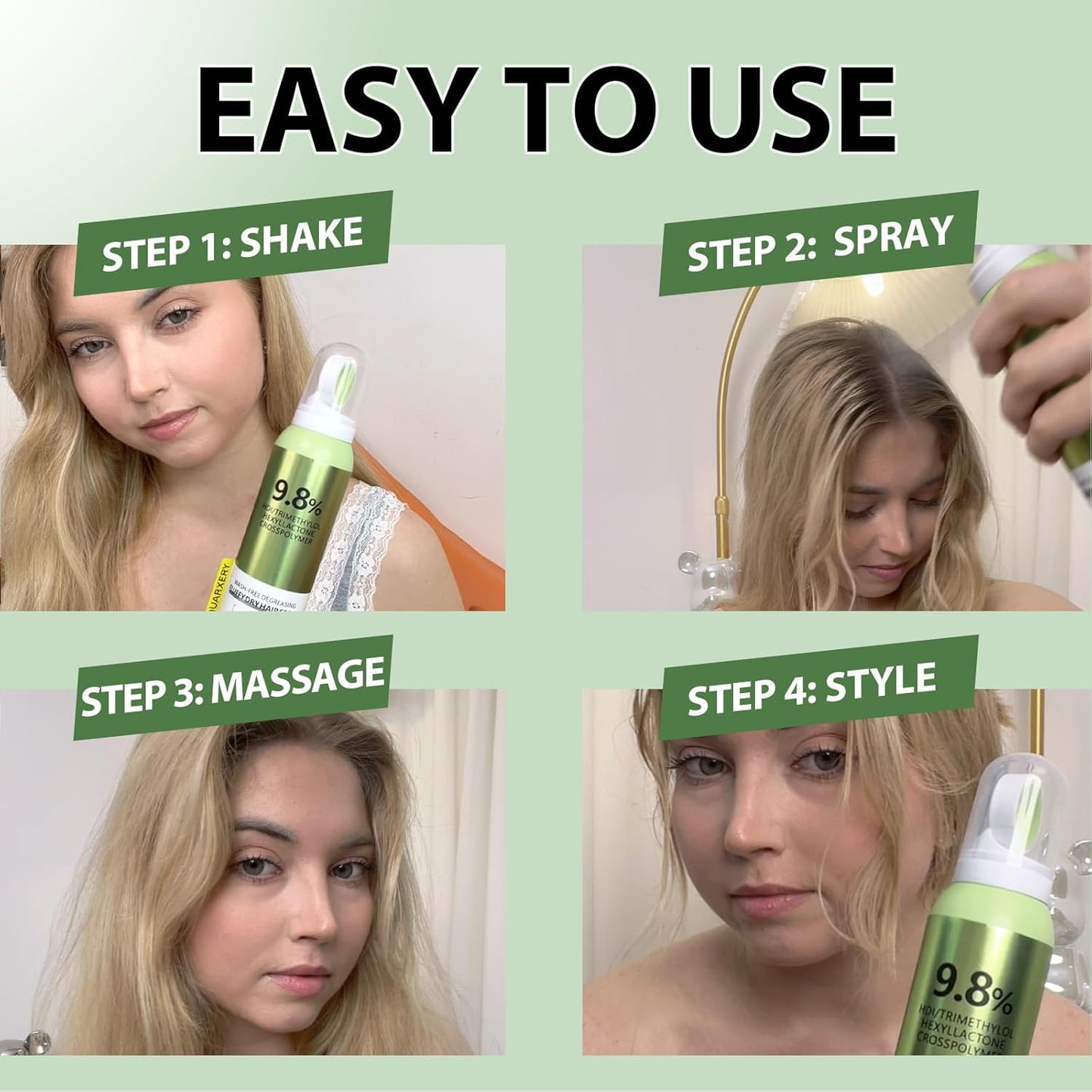 QUARXERY Dry Shampoo Spray for Women & Men - No Rinse, Oil Control, Volumizing & No White Residue,Suitable for Oily Hair Dark & Light Color Hair. Ideal for Travel, Work, and School. 5.28oz