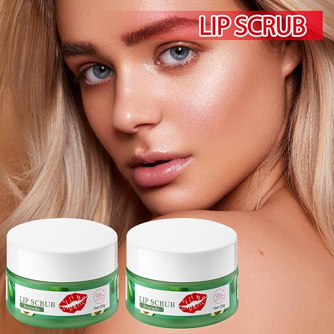 2PCS Avocado Conditioning Lip Scrub Kit,Moisturizing Lip Sleeping Mask Long Lasting Hydrating Lip Scrubber Exfoliator Lip Care Products for Men & Women
