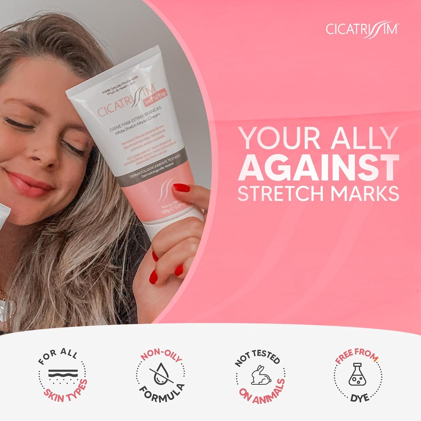 Cicatrissim White Stretch Mark Cream for White and Old Striae - Softens Stretch Marks, Evens Skin Tone, and Firms Skin - All Skin Types - 150g