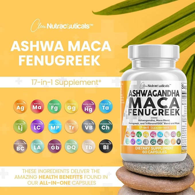 Clean Nutraceuticals Ashwagandha Maca Root Fenugreek 60 Count