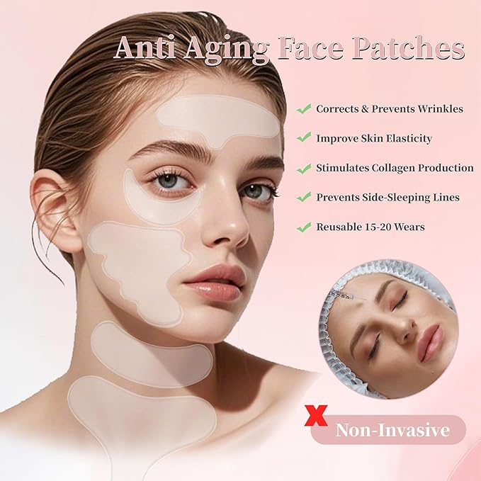 Neck Wrinkle Patches Facial Anti Wrinkle Silicone Patches Reusable Chest Wrinkle Pads for Frown Eyes Forehead Smile Chin Mouth for Firming & Lifting Overnight Wrinkle Remover while Sleeping 11PCS