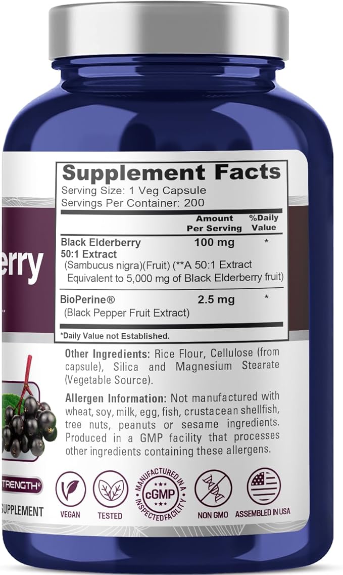 NusaPure Black Elderberry 5000mg per Veggie 200 Count