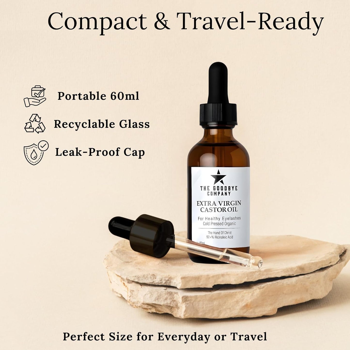 The Goodbye Company Organic Castor Oil 60ml - Small Batch Regenerative Farm, Manually Cold Pressed from Choice Beans - Pure Hexane-Free for Hair Growth, Eyelashes, Skin & Fertility Packs