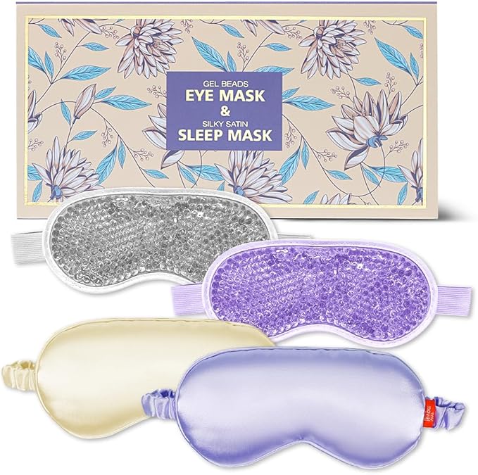 Cooling Eye Mask and Silky Sleep Mask 4 Packs for Man Women for Sleeping Frozen Ice Eye Mask Cold Warm Compress Dark Circles Puffiness Dry Eyes Gifting