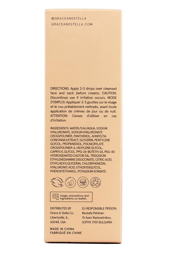 grace & stella Award Winning Hyaluronic Acid Serum (30 ml/1 fl oz) Hyaluronic Acid Serum for Face - Acido Hialuronico Face Serum for Women - Hydrating Serum Remove Fine Lines, Wrinkles - Anti Aging