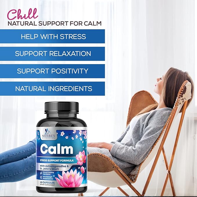 Stress Support Supplements for Mood & 5-HTP, L-Theanine 60 Capsules