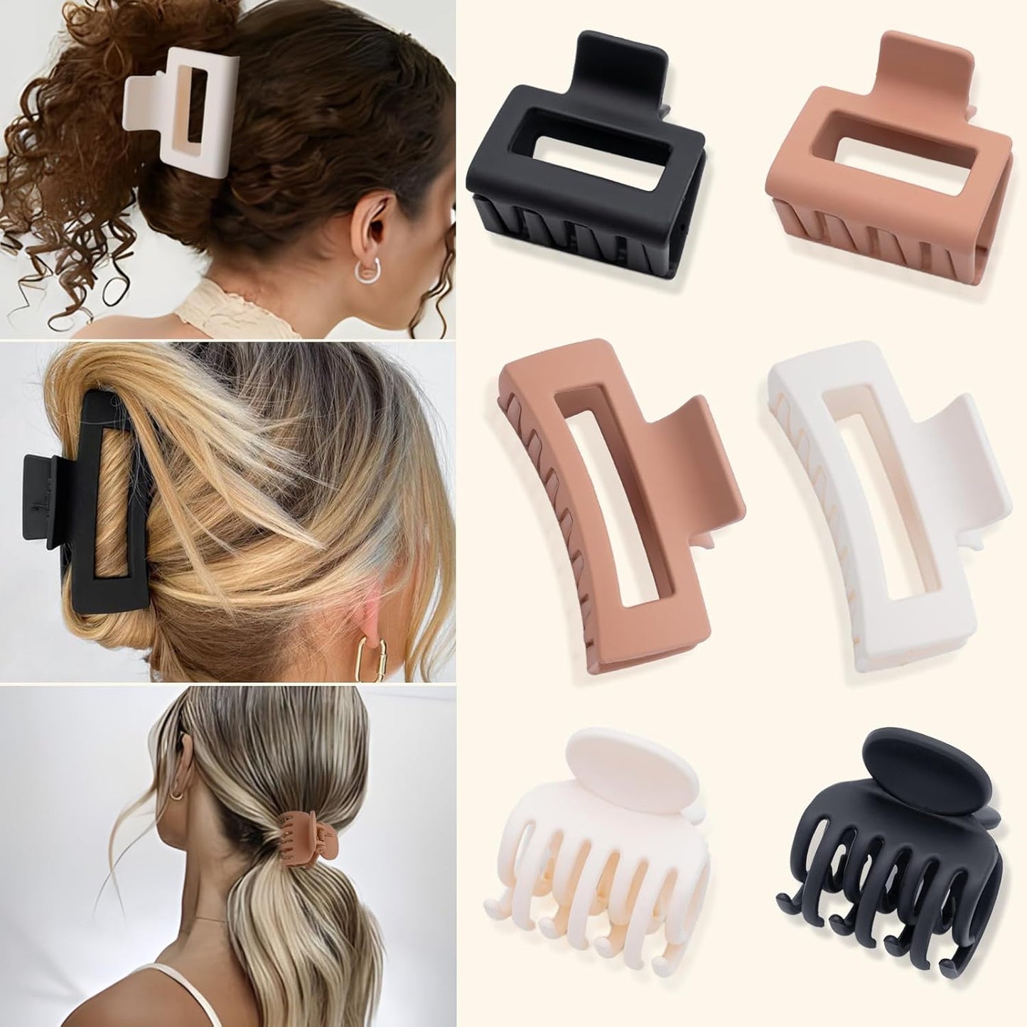 9PCS Matte Hair Clips for Women - Large Claw Clips for Thick and Thin Hair, Small and Mini Hair Clips, Strong Hold Hair Claw Clips, Ideal for All Hair Types, Neutral Colors
