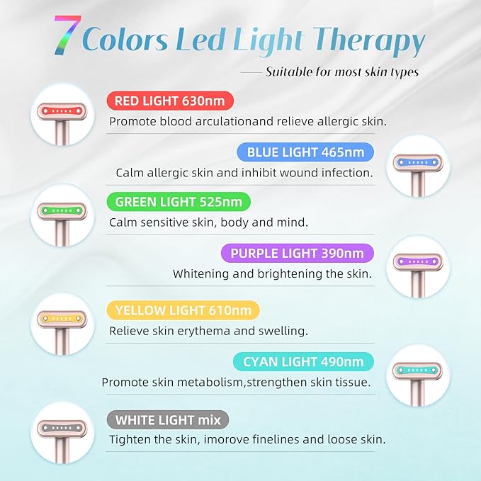 Led-Face-Wand,7 in 1 LED Light Therapy Facial Red & Blue Rejuvenation Tool