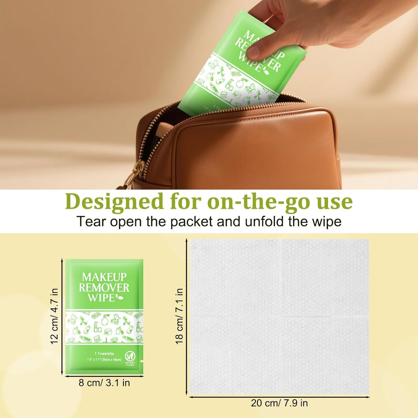 Makeup Remover Wipes Individually Wrapped, 50 Pcs Gentle Facial Cleansing Towelettes Alcohol Free, Perfect Travel Essential and Bachelorette, Wedding, Party Favor