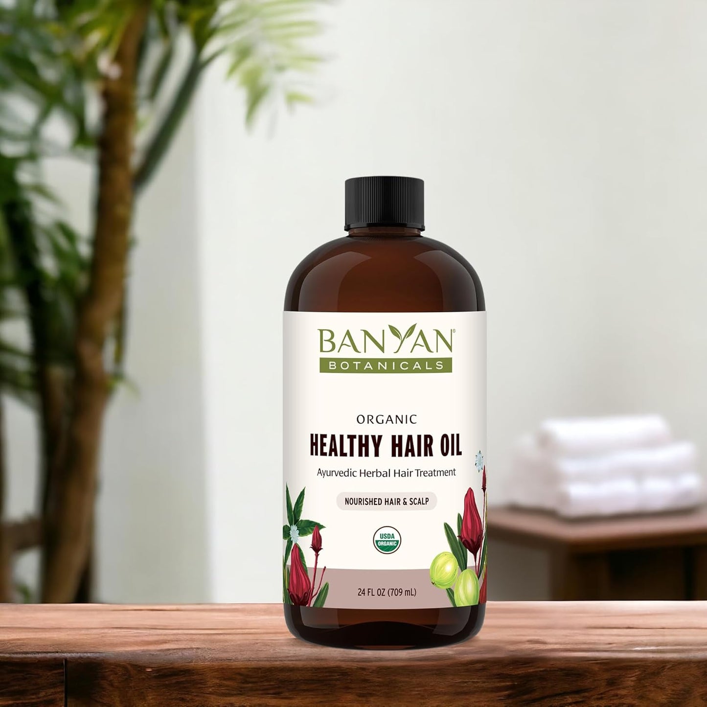 Banyan Botanicals Herbal Hair Oil - 24 oz - Nourishes and Supports hair growth with organic herbs and oils, delivering deep nourishment to all hair types