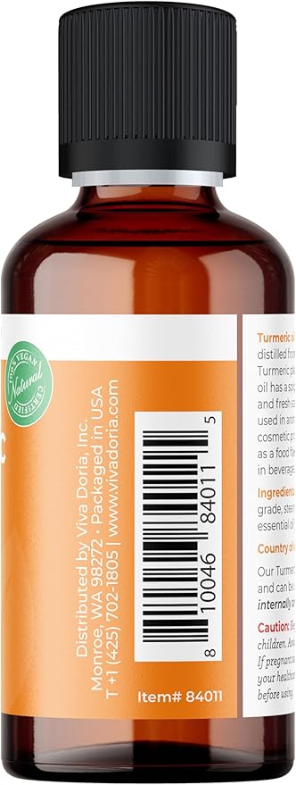 Viva Doria Turmeric Essential Oil, 100% Pure, Natural Turmeric Essential Oil, Undiluted, for Aromatherapy | Food Grade, 30 mL (1 Fluid Ounce)