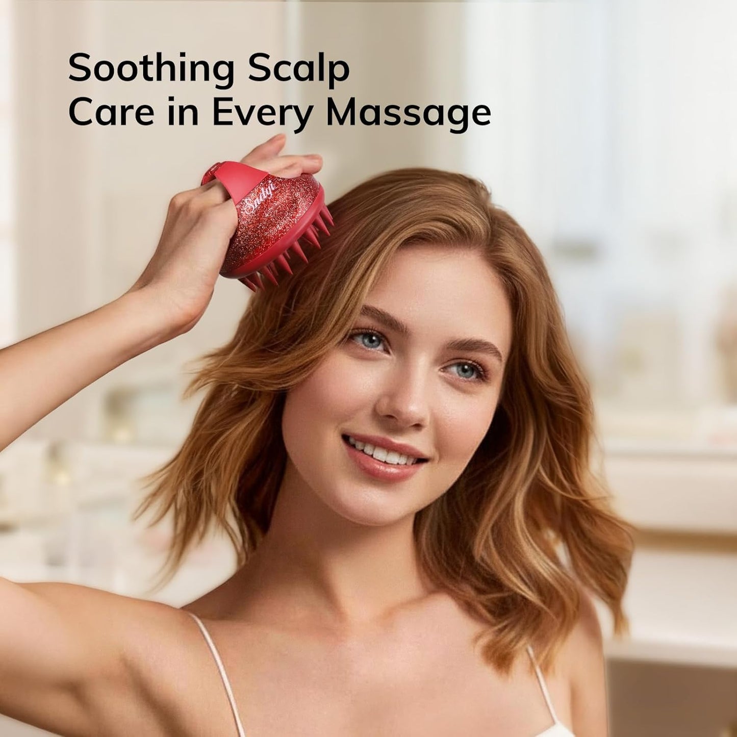 Sndyi Scalp Massager Shampoo Brush, Scalp Scrubber with Soft Silicone Bristles, Scalp Exfoliator for Dandruff Removal, Scalp Massager for Hair Growth, Wet Dry Hair Brush, Red-Limited Edition