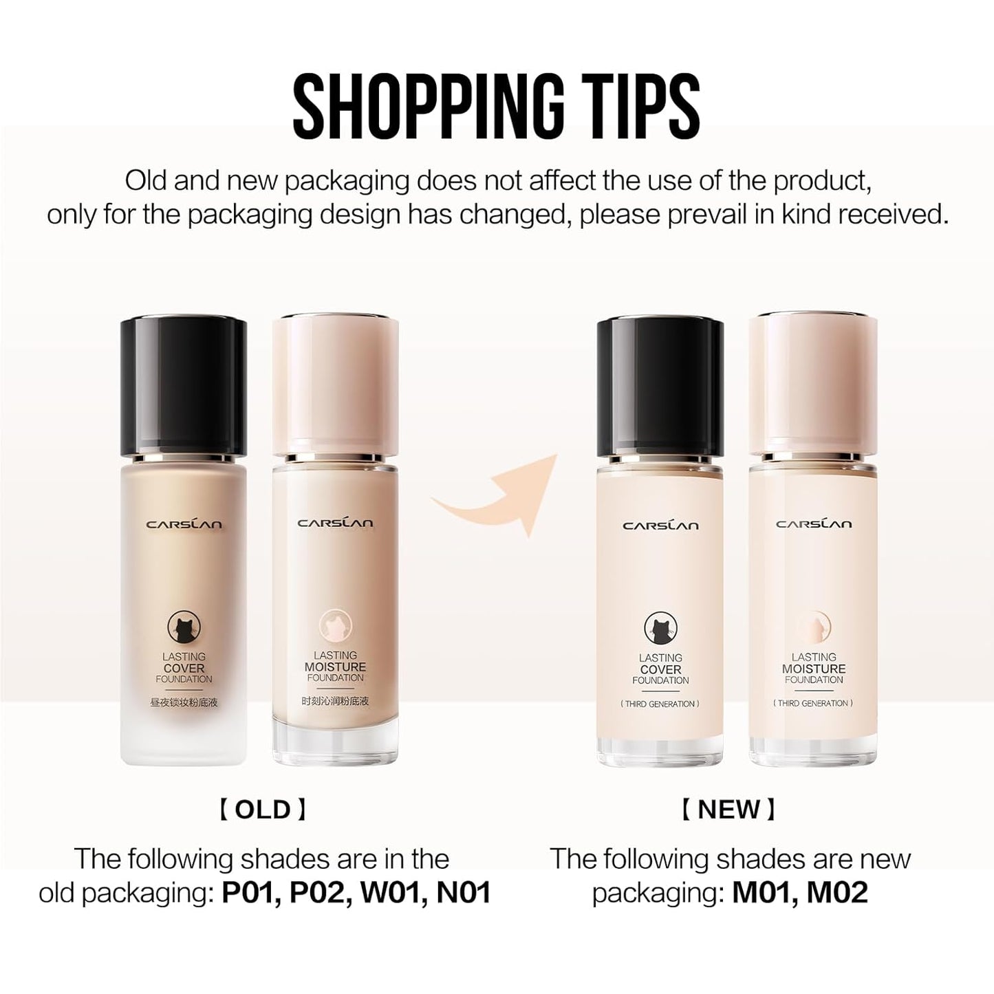 CARSLAN Lasting Cover Foundation, 24H Longlasting Full Coverage Matte Finish Face Makeup, Poreless, Lightweight, Waterproof, Oil Free Liquid Foundation, M02