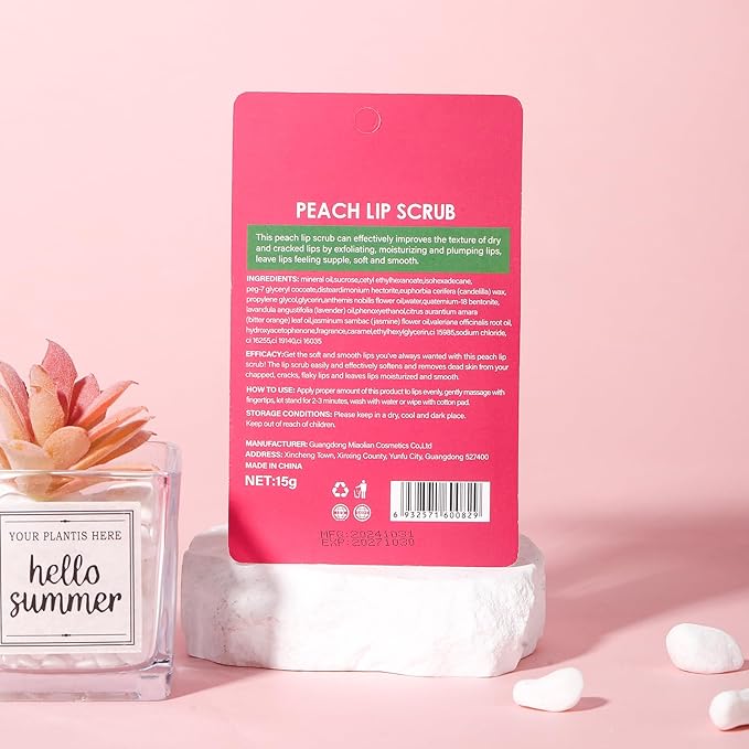 Peach Lip Scrub for Women Dry, Cracked and Dark Lips – Lip Scrubber Exfoliator and Organic Lip Scrubs Exfoliator and Moisturizer with Lip Brush – Vegan, Cruelty-Free Lip Care Products