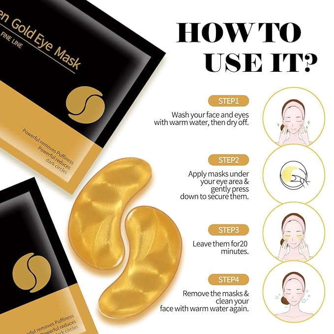 30 Pairs 24K Gold Eye Masks, Crystal Collagen Gel Eye Patches for Puffy Eyes, Reducing Fine Lines, Eye Bags, Moisturizing Cooling Skin Care Pads for Puffiness & Dark Circleseye Patches
