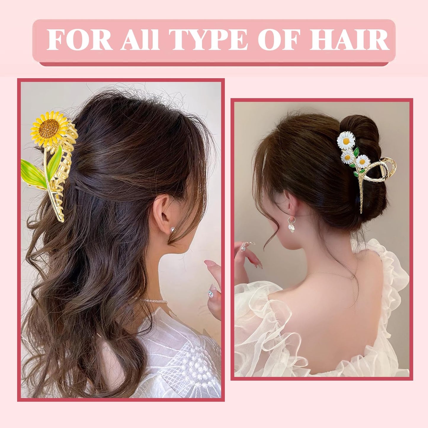 6 Pcs Flower Metal Claw Hair Accessories for Women & Girls - Large Tulip Nonslip Styles, Strong Hold Matte Claws for Long, Thick & Thin Hair