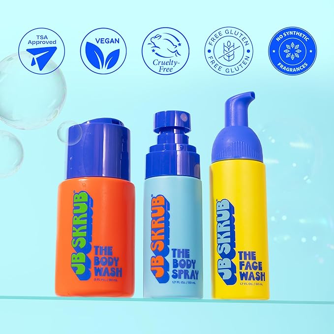 The Junior Travel Trio - Complete Skin Care Set for Kids, Tweens & Teens: Hydrating Body Wash, Refreshing Body Spray, & Gentle Face Wash