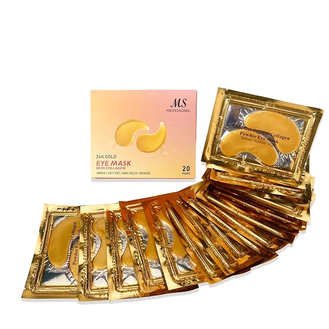 MS Under Eye Mask, Hydrogel Eyepatch, Eyepad Crystal 24K Gold, Skincare Collagen Korean Eye Mask, Puffy Eyes, Wrinkles Gel Under Eye Patches, Vegan Self Care, Eyemask For Reduce Dark Circles,