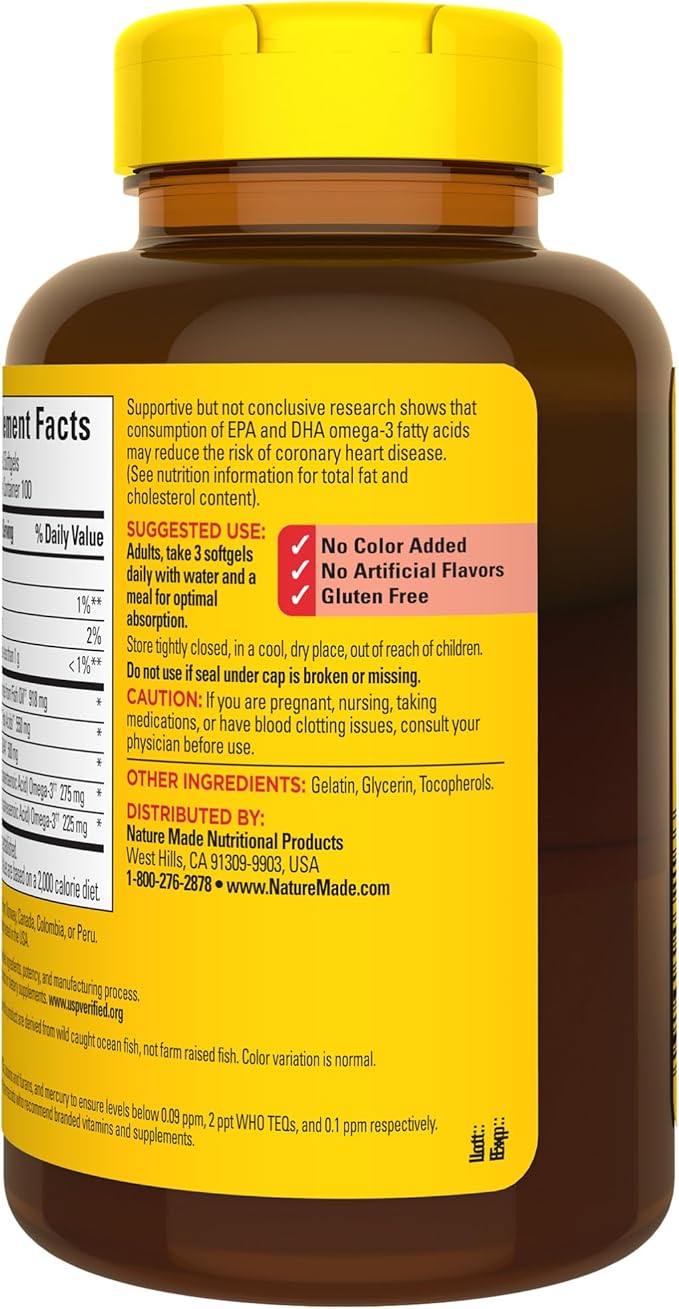 Nature Made Omega 3 Fish Oil 550 mg 3 Supplement 300 Softgels, 100 Day