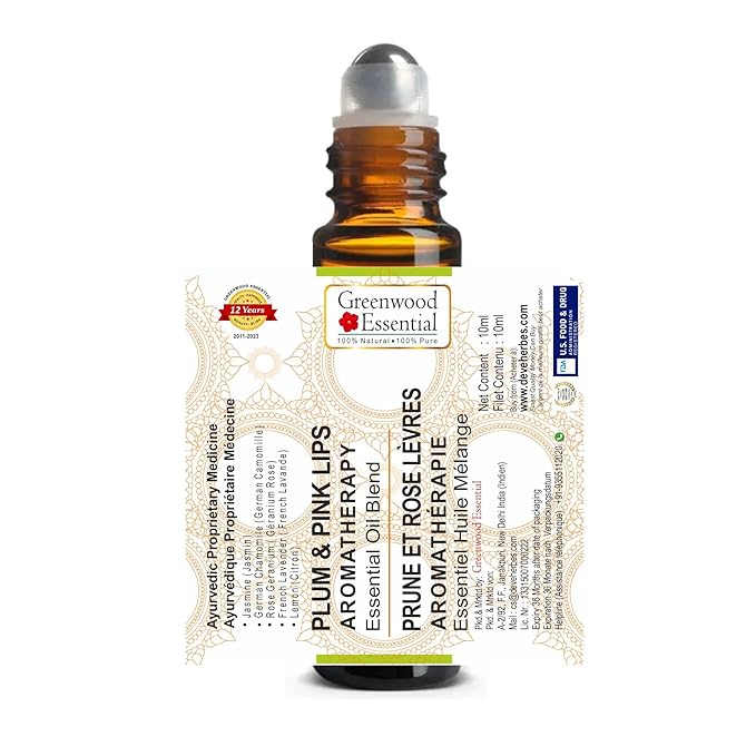 Plum & Pink Lip Oil - Blend of Jasmine, Chamomile, Rose Geranium, French Lavender & Lemon Essential Oils 10ml (0.33oz)