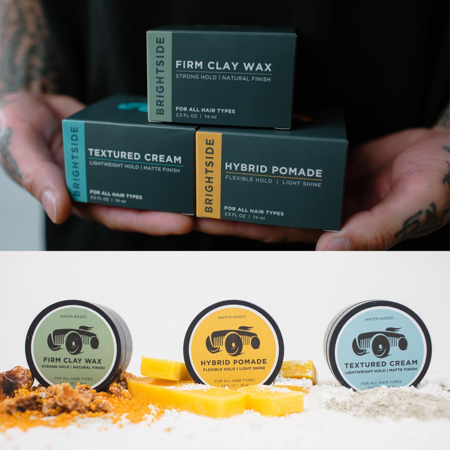 Hybrid Pomade - Flexible Hold Light Shine - Water Based - Shea Butter Beeswax, Jojoba Oil, & Ozokerite Blend - For All Hair Types - Easily Washes Out - Premium Hair Styling Product (2.5oz)