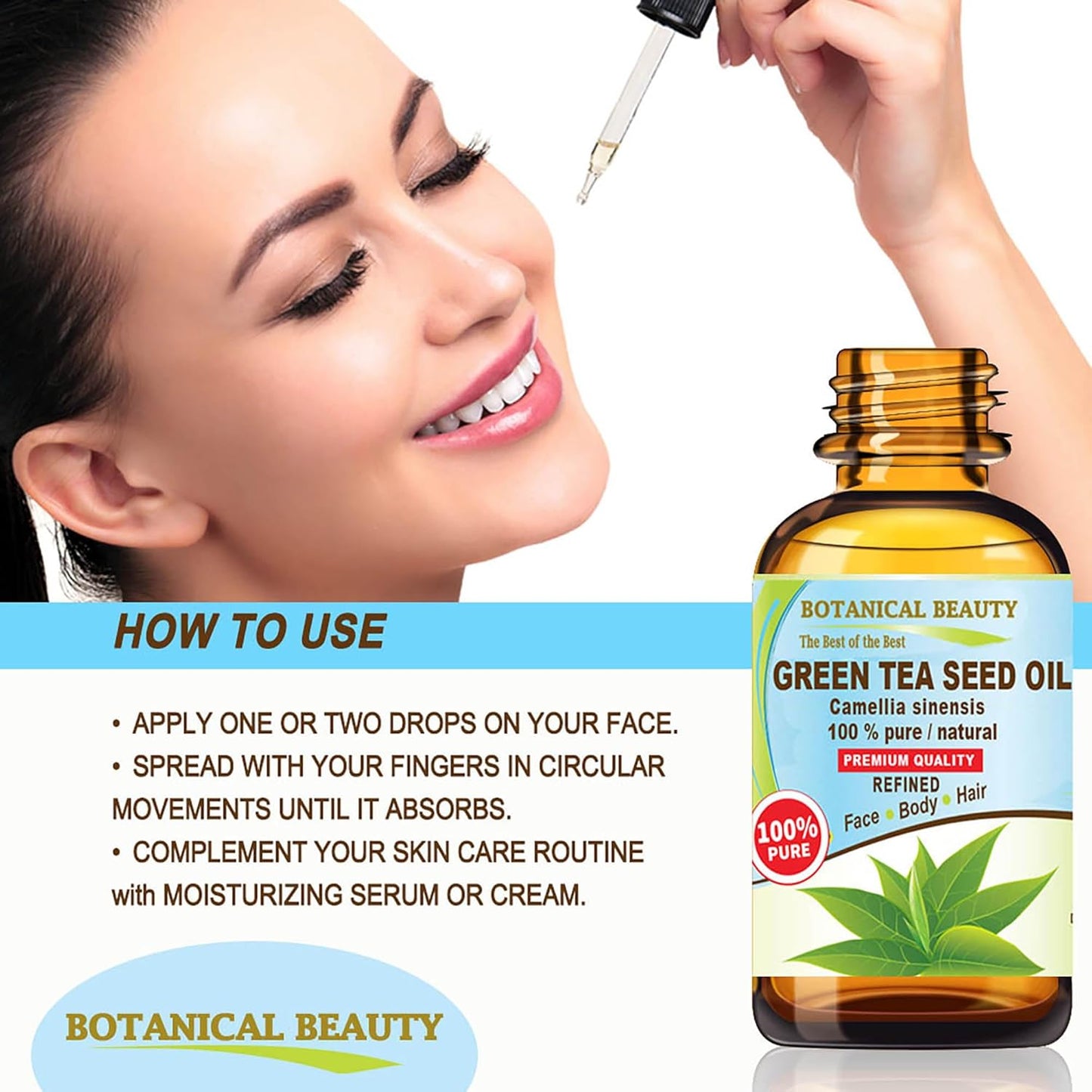 Botanical Beauty GREEN TEA SEED OIL Camellia Sinensis Oil 100% Pure Natural Undiluted Cold Pressed Carrier Oil for Face, Skin, Hair, Nails. 2 Fl.oz 60 ml. Rich in Vitamin C, Vitamin E