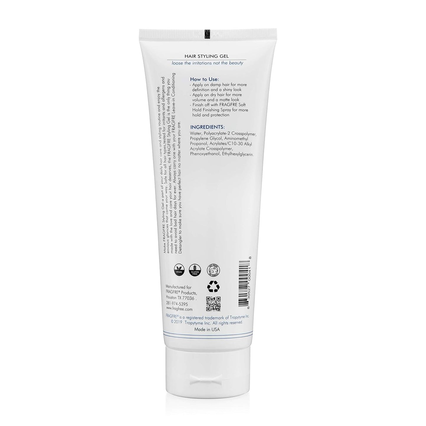 Hair Styling Gel 8 oz (2-Pack Gift Set) Medium Hold - Fragrance Free Hypoallergenic - Irritation Free Styling Gel for Sensitive Skin - for Men Women Children - Gluten Free Vegan Cruelty Free