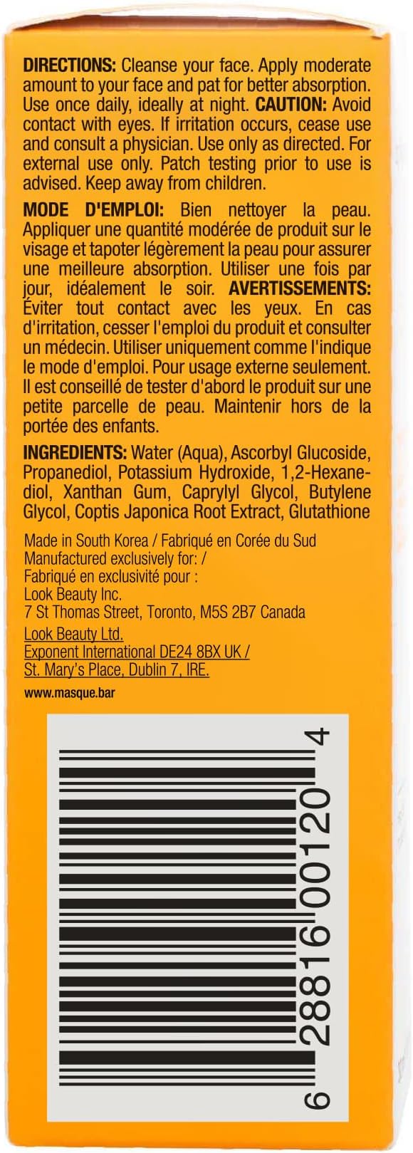 Masque Bar My Ingredients 12% Vitamin C Face Serum - Fades Age Spots, Pore Refining, Wrinkle Repair, Dark Circle Reduction, Hydrating, Even Skin Tone, Mineral Oil & Cruelty-Free Korean Skincare