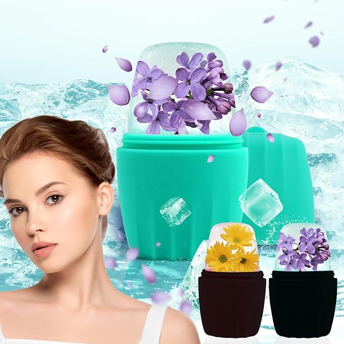 Ice Roller for Face, Qewro Silicone for Tone skin, Reusable Eye Puffiness Relief, Ice Roller Mold for Neck, Facial Roller to Remove Fine Lines Pores Anti Wrinkles (Green)