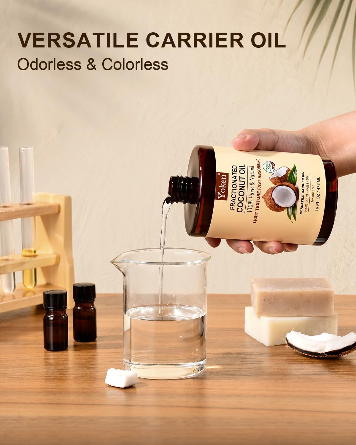 Fractionated Coconut Oil for Skin 16 Oz, 100% Pure & Natural Liquid Coconut Oil, Moisturizer for Hair, Face, Body, Carrier Oil for Essential Oils Mixing, Massage, Hexane Free, Unscented