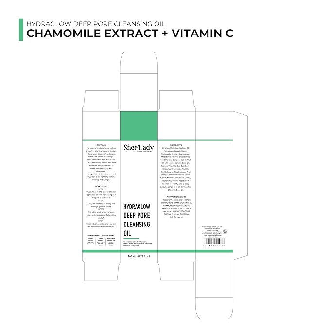 Shee'lady Hydraglow Deep Pore Cleansing Oil, limpiador facial en aceite – Best Cleansing Oil for Face, Blackhead & Makeup Remover Korean Skin Care, 6.76 fl oz (200ml)