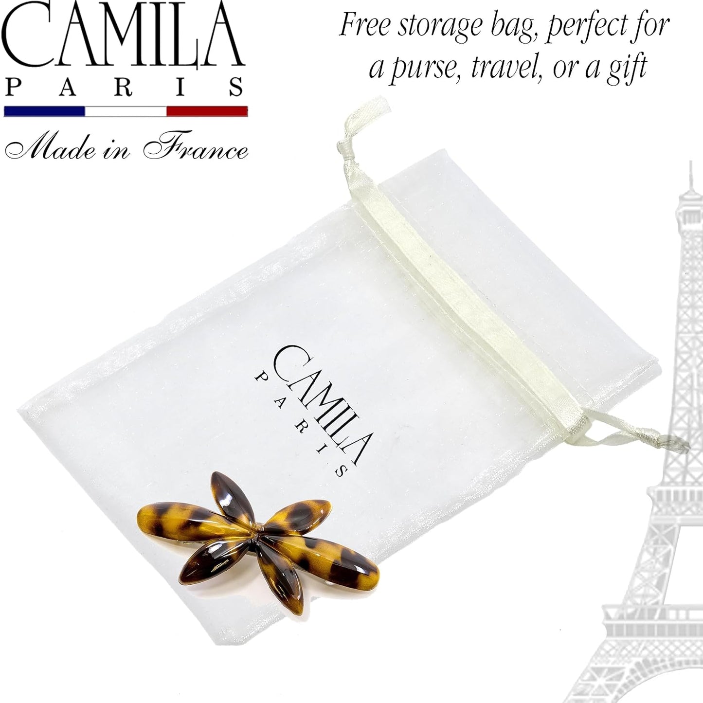 Camila Paris CP2880 French Hair Barrette Clip for Girls Flower, Tokyo, Automatic Clasp Strong Hold Grip Hair Clips for Women, No Slip and Durable Styling Girls Hair Accessories, Made in France