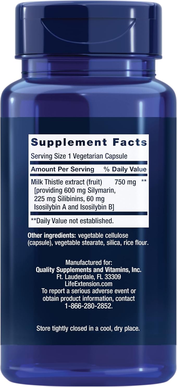 Life Extension Milk Thistle, silymarin, silibinins, 60 capsules