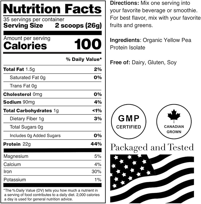 NorCal Organic - Premium Pea Protein Isolate - 100% Vegan and Organic - UNFLAVORED - 2 Pounds (Pack of 1) - 35 Servings